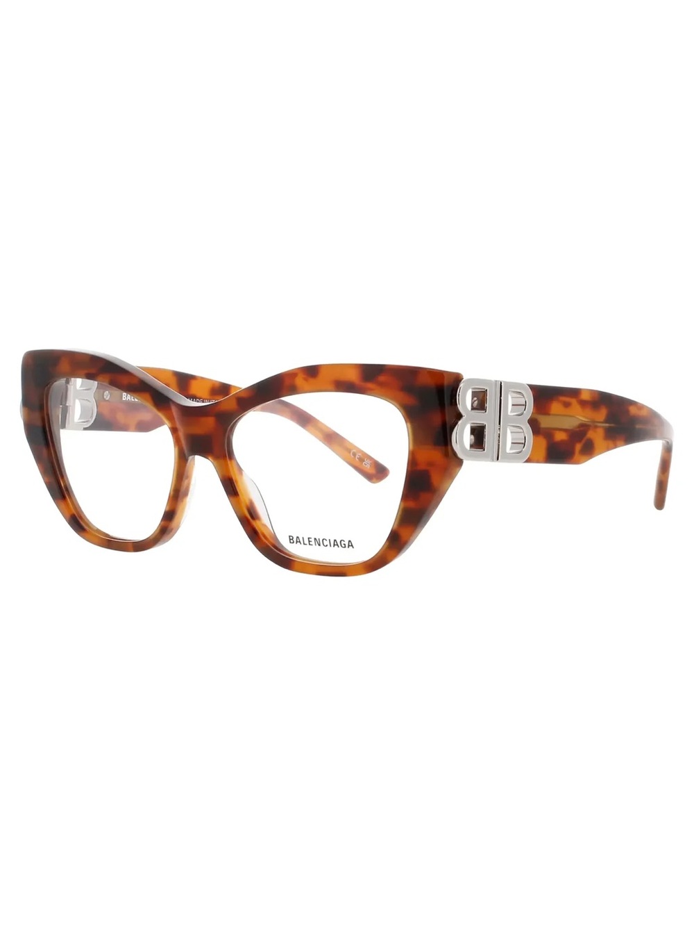 New Balenciaga BB03120 006 Cat-Eye Havana Glasses with Silver BB Logo Authentic
